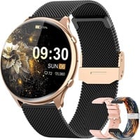 2024 Smartwatch Damen Wasserdicht Sport Uhr Fitnessuhr Schrittzähler Gold Black