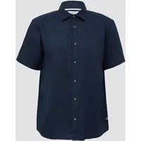 S.Oliver Regular Fit: Leichtes Kurzarmhemd aus 100% Leinen, tiefblau