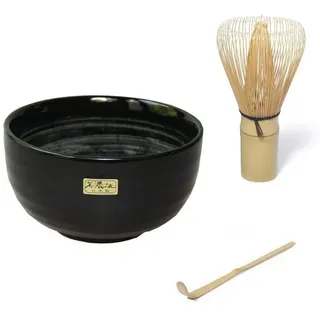 Quertee Matcha-Set - Original japanische Matcha Schale Aqua - 400 ml PLUS Matcha Besen Chasen - Matchabesen PLUS Matcha Bambuslöffel Chashaku