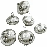 Loberon Weihnachtskugeln 6er Set Isaulie, Eingravierte Eiskristall-Muster, Nostalgisches Bauernsilber-Finish, Weihnachten, Christbaumschmuck, Glas, Eisen, Silber
