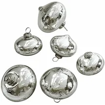 Loberon Weihnachtskugeln 6er Set Isaulie, Eingravierte Eiskristall-Muster, Nostalgisches Bauernsilber-Finish, Weihnachten, Christbaumschmuck, Glas, Eisen, Silber