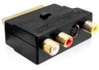 Wentronic Goobay Scart-Adapter, SCART-Stecker (21-Pin), Schwarz - Scartstecker > 3 x Cinchbuchsen + 4 pol. mini DIN-Buchse (50499)