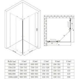 SoGood doporro Eckdusche mit Schiebetür rechts 80 x 190 cm Silber/Transparent 6mm ESG-Glas