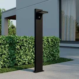 LUCANDE Silvan mit Bewegungsmelder Spritzwassergeschützt (Modern) in Schwarz aus Aluminium (1 flammig,) - Wegeleuchte Pollerleuchte, Wegelampe, Sockelleuchte