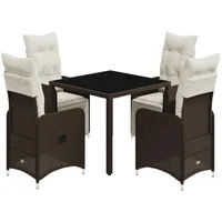 vidaXL 5-tlg Garten-Bistro-Set mit Kissen Braun Poly Rattan Modell 6