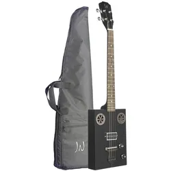 J. N. CASK-HOGSCOAL Akustisch-elektrische Zigarrenkisten-Gitarre mit 4 Saiten, Decke aus Sapele, Cas