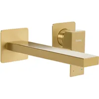 Beliani Wandmontierte Waschtischarmatur Gold aus Messing Einhebelmischer Mischbatterie Wasserfall