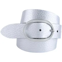 Ledergürtel, mit edler silberfarbener Ovalschließe, Metallic-Finish, Gr. 100, silberfarben, , 71305058-100