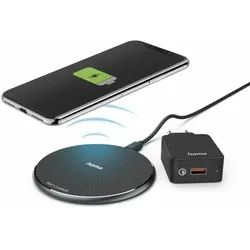 HAMA Wireless Charger Set "QI-FC10", 10 W, kabelloses Smartphone-Ladepad, Schw.