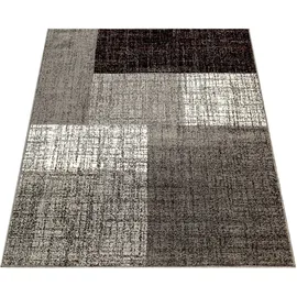 Paco Home Designer Teppich Modern Kariert Kurzflor Design Meliert In Grau Creme Braun, Grösse:160x230 cm