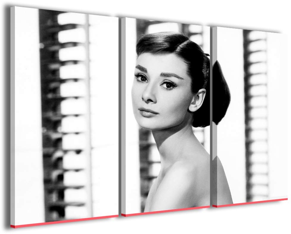 Leinwandbild, Audrey Hepburn II, moderne Bilder auf 3 Paneelen, fertig gerahmt, Leinwand, fertig zum Aufhängen, 100 x 70 cm