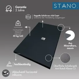 stano. Mineralguss-duschwanne Extra Flach Sierra Grau 100x150 cm Ablaufschutz Chrom