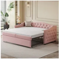 Flieks Daybett, Polsterbett Schlafsofa 90x200cm mit Ausziehbett 90x190cm USB-Aufladen rosa