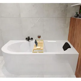 Besco BADLAND Eckbadewanne Rechteck Badewanne Avita RECHTS 170x75 mit Ablaufgarnitur und Füßen + Badkissen Schwarz KODI | BADLAND AVITA - Schwarz/Weiß