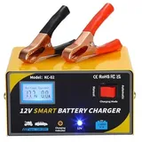 Mulcort Autobatterieladegerät Intelligentes Batterieladegerät für 12V 3AH-100AH Batterie Digitalanzeige Leistung/Spannung/Strom Automatische manuelle Modi