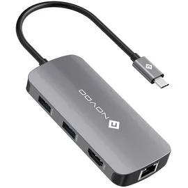 NOVOO USB-C-Hub, 7 in 1, Adapter USB C auf HDMI, 4 K, USB-C-Hub mit Ethernet, 4 x USB, 100 W PD Ladeanschluss, Mulitport Dock USB C Adapter kompatibel mit MacBook Pro MacBook Air