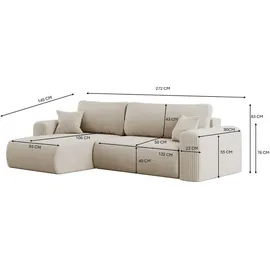 Kaiser Möbel Ecksofa mit Schlaffunktion L-förmiges Sofa Capri Stoff Poso Beige Rechts