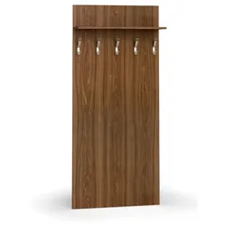 Garderobenwand PRIMO WOOD, 5 Kleiderhaken, Ablage, Nussbaum