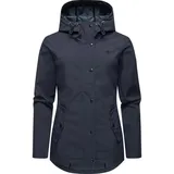 Ragwear leichte Damen Übergangsjacke kurz wasserdicht (Wassersäule: 11.000mm) und atmungsaktiv Softshelljacke mit Kapuze Margge Shell YOUMODO Navy Gr. XL - XL