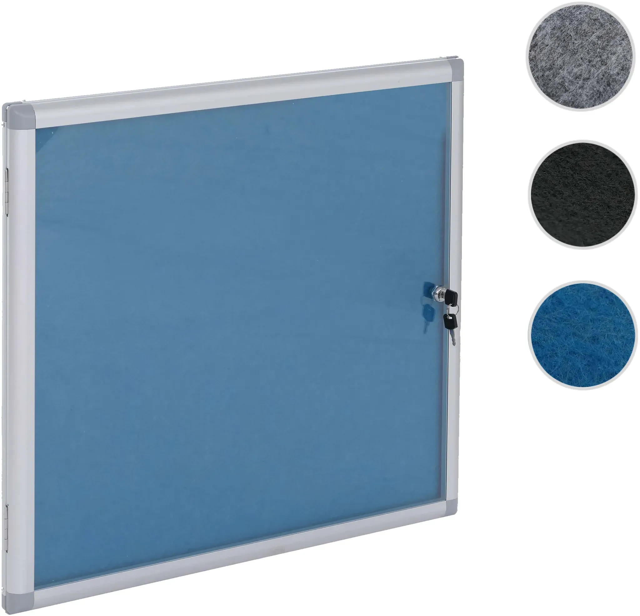 Schaukasten HWC-Q51, Memoboard Pinnwand mit Filzoberfläche, Aluminium abschließbar inkl. Zubehör 65x68x7cm ~ blau
