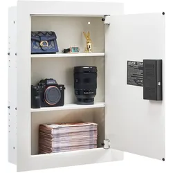 VEVOR Wandsafe Wandtresor mit Passwort & Schlüssel & Drehknopf, Einbaugehäuse aus kaltgewalztem Stahl Q235 mit verstellbaren Ablagen & Befestigungslöchern für Geld Schmuck Reisepass, Weiß
