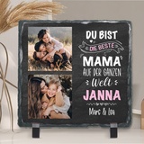 Geschenke.de Schiefertafel mit Spruch Du bist die Beste Mama. zum Aufstellen, Personalisiertes Geschenk für Mütter mit 2 Fotos von den Kindern und ihren Namen, Geschenkidee zum Muttertag, Geburtstag