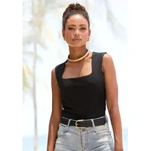 LASCANA Tanktop aus bügelfreiem Material, elegantes Basic-Top mit breiten Trägern schwarz 40/42
