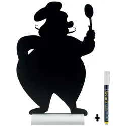 Securit® Tischtafeltafel - Silhouette Koch - Aluminiumfuß - Kreidestift inklusive