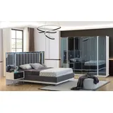 JVmoebel Schlafzimmer-Set Elegantes Schlafzimmer-Set aus Holz und Edelstahl mit Stauraum, (4-tlg., Bett, 2x Nachttisch, Kleiderschrank), Made in Europa