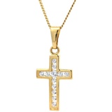 HOPLO Kreuzanhänger Anhänger Kreuz mit weißem Zirkonia mit Kette 1,1 mm 333-8 Karat Gold, Made in Germany 36 cm