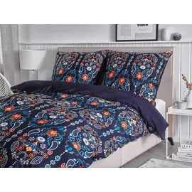 Beliani 2-tlg Bettwäsche-Set MADRONA Baumwollsatin 135 x 200 cm, Dunkelblau
