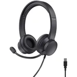 Trust Roha II USB Headset mit Mikrofon On-Ear Leichtes Design, Verstellbarer Kopfbügel, Kopfhörer mit Kabel 1,80 m, Headphones für PC Mac Office Chat Skype Teams Videokonferenz Zoom - Schwarz