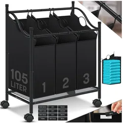 KESSER® Wäschekorb Wäschesammler Wäschesortierer mit abnehmbaren Stofftaschen   Wäschebox mit 12 Waschhinweisen 360° Rollen mit Bremse Wäsche-Sortiersystem Wäschewagen