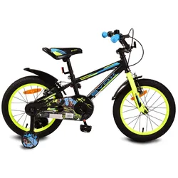 Byox Kinderfahrrad Monster 16 Zoll schwarz, Stützräder, Metall-Rahmen, Klingel