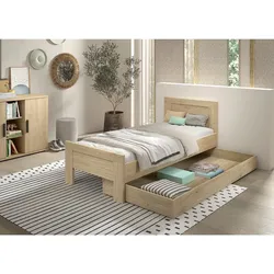 SAM Artikel-Set 2-tlg. best aus, Einzelbett, Bettschublade, Ausf. Eiche Melamin Dekor