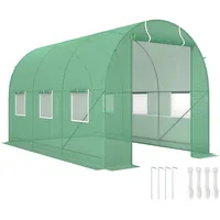 Gewächshaus 350x200x200cm Foliengewächshaus Tomatenhaus Mit Tür, 6 Fenster, Folientunnel Aus Verzinktem Stahl, Pe, Stabiles Treibhaus Pflanztunnel, Inkl. Erdanker & Seilen, Grün