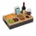 Relaxdays Couchbar, Bambus, 3 Edelstahlschale für Snacks, Halter für Flaschen, Gläser, Handy, Sofatablett, schwarz/natur