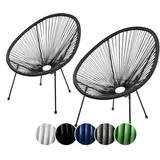 sunnypillow 2er Set Acapulco Gartenstühle - gemütlicher Loungesessel für Wohnzimmer, Terrasse, Garten, Balkon Sessel Stuhl - Korbsessel Gartensessel im Retro Design - Outdoor/Indoor - Schwarz