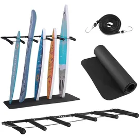 Vevor Surfbrett-Wandhalterung (5 Ebenen) vertikales Surfbrett-Rack Aufhänger zur Aufbewahrung & Präsentation, Verstellbarer Organizer für Kiteboards Shortboards Skier Snowboards Schwarz