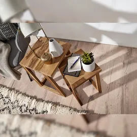 FineBuy 2er Set Beistelltisch Massivholz Wohnzimmer-Tisch Nachttisch Satztisch