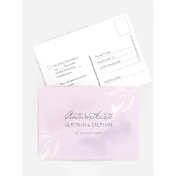 Antwortkarte transparente selbst gestalten mit Spruch und Fotos im Onlinedesigner bei Meine-Kartenmanufaktur.de