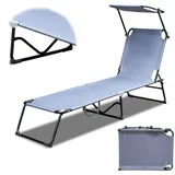 Jiubiaz Sonnenliege Sonnenliege Gartenstuhl Klappbar Grau Strandliege mit Sonnendach - Grau