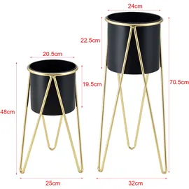 [en.casa] Hedera Blumenständer 2-tlg. 60 x 30 cm Goldfarben/Schwarz