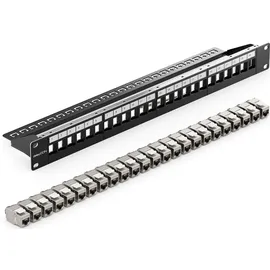 deleyCON 24 Port Patchpanel Set Patchfeld Modular 1 HE 19" Zoll Rackeinbau + 24x RJ45 Keystone Module CAT6a Kompatibel mit CAT5 CAT6 CAT7 LAN Netzw...