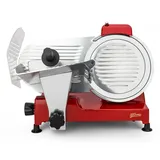 h.koenig Elektrischer MSX254, Wurstwaren, professionell, präzise,Schnitt 0-12 mm,Klinge 25 cm, eingebauter Schärfer, 282 rpm, Rot