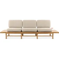 Konsimo Sofa ATREDA Gartensofa 3-Sitzer, mit beideseitig Ablagen, hergestellt in der EU, Massivholz Esche, mit integriertem Tisch braun