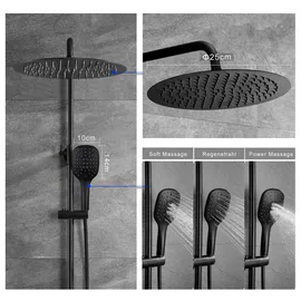 dylin gmbh Görbach Regendusche Duschsystem ohne Duscharmatur Duschset Überkopfbrauseset matt schwarz (D25MB)