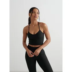 Damen Yoga Sport-BH Gerippt Schnelltrocknend Bralette Schwarz SCHWARZ S