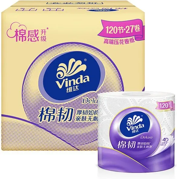 Vinda Baumwollweich & reißfest geprägte Toilettenpapierrollen, 4-lagig, 110 g pro Rolle, insgesamt 27 Rollen