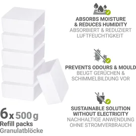 Wenko Raumentfeuchter Cube Nachfüller 500 g, 6er, Luftentfeuchter Nachfüllpack
